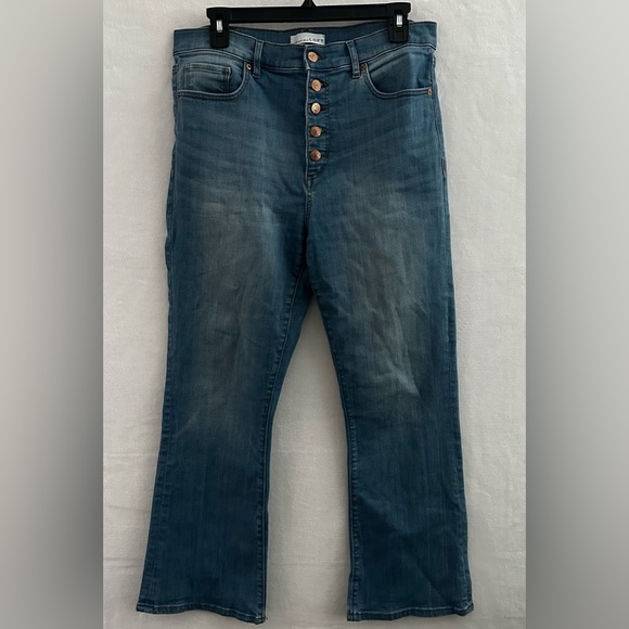 LOFT Denim - LOFT The Kick Crop Jeans Womens 29/8 Blue Denim Button Fly Cropped Flare